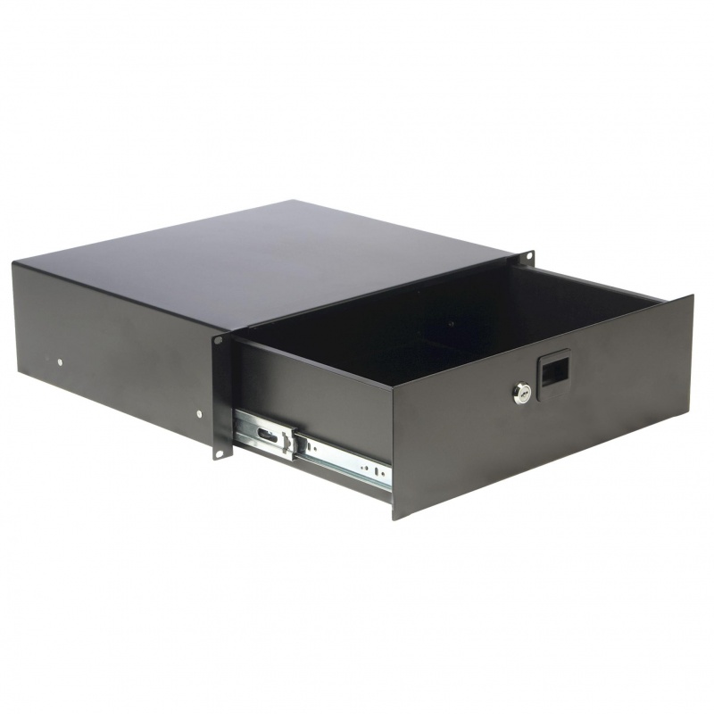 19" hyllylaatikko - 3 yksikköä avainlukolla Musta teräs