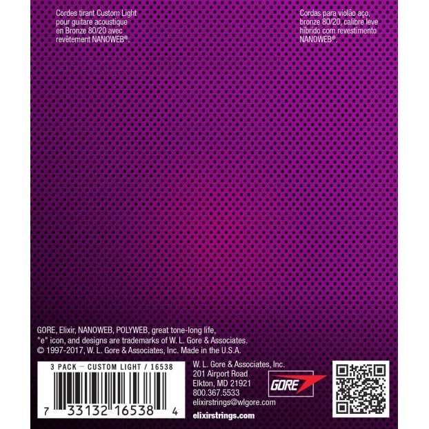 16538 80/20 Bronze Acoustic Guitar Strings with Nanoweb Coating, 3-Pack 11-52