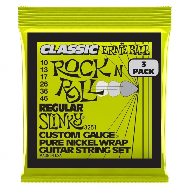 Regular Slinky Classic RnR Pure Nckl Elec Gtr Strings 3 Pk 10 46