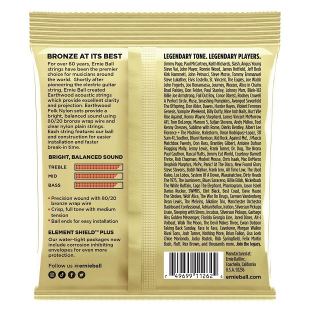 Erthwd Folk Nylon, Clear and Gold w/Ball End, 8020 Brnz Ac Gtr Strings 3 Pk 28 42